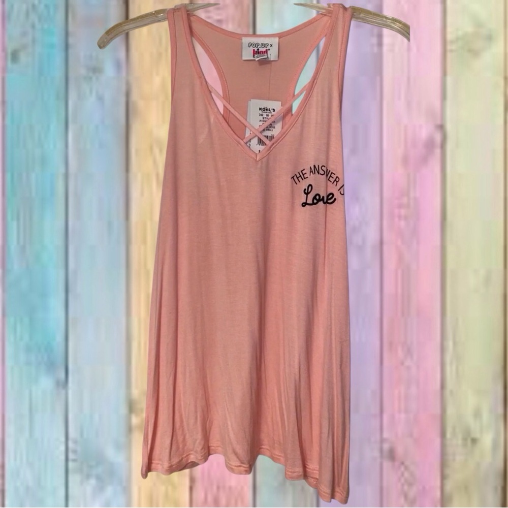Pop Up Kind Campaign Blush Rose “The Answer Is Love” Tank Top NWT